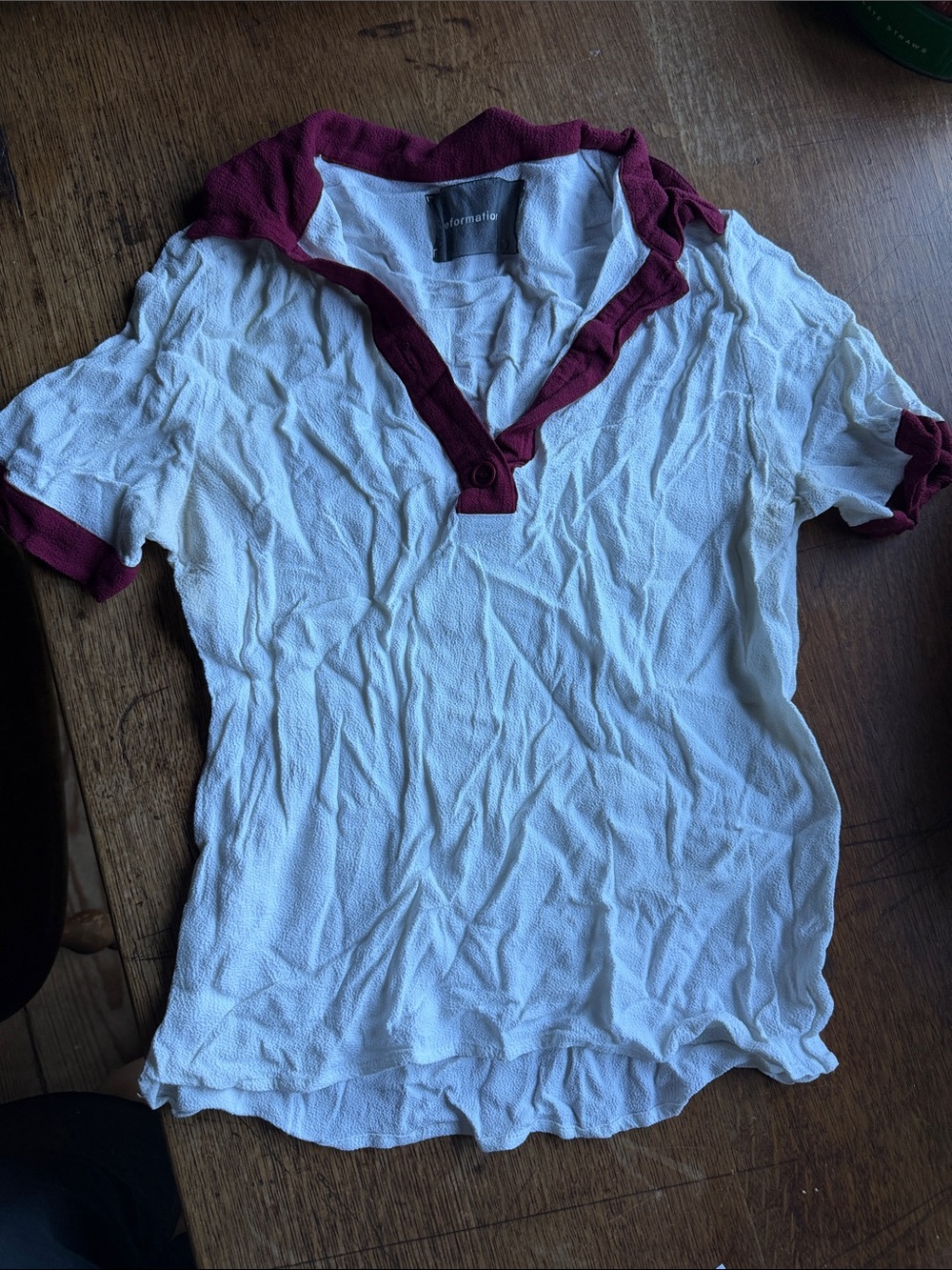 Reformation white & burgundy Top